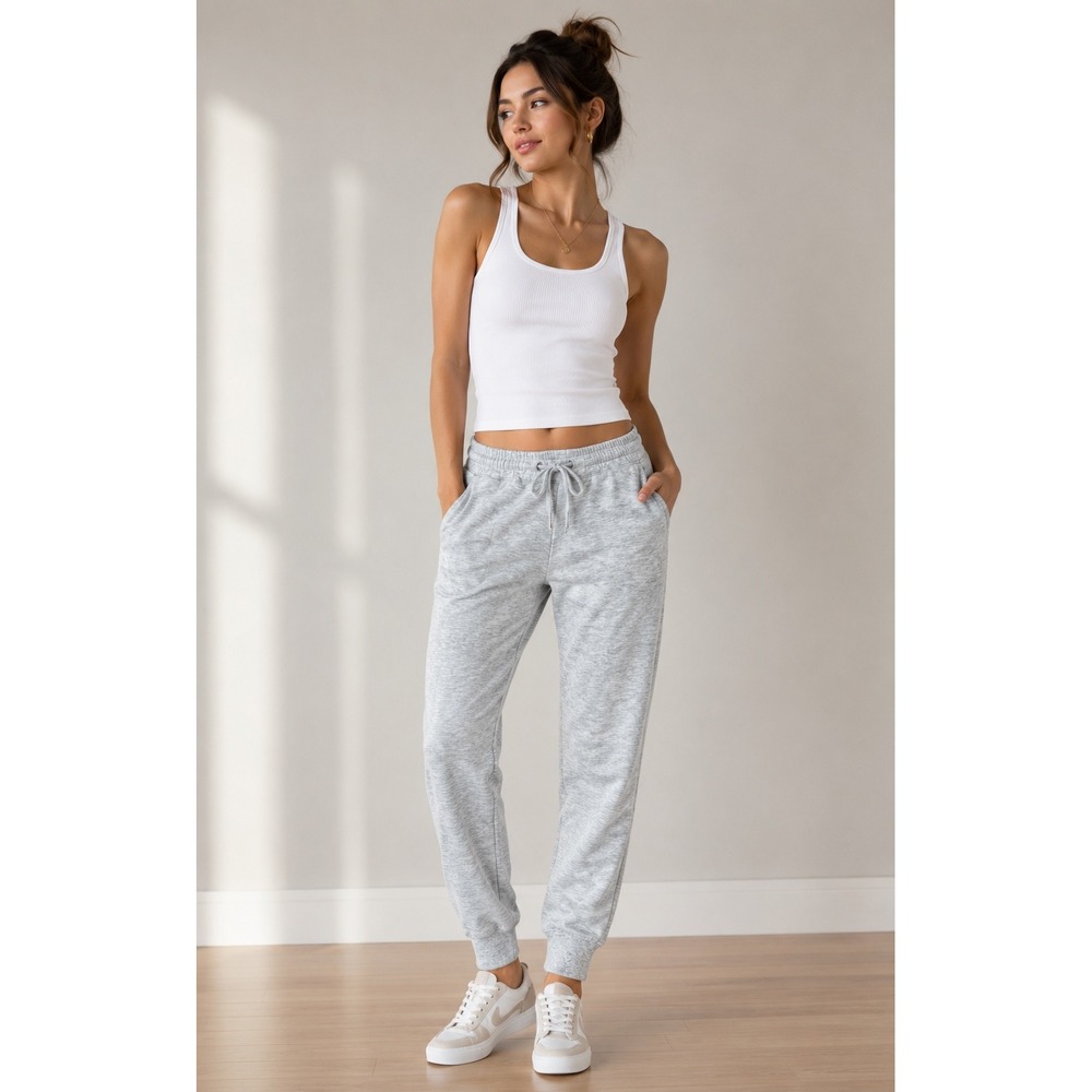 Amisu Womens Heather Gray Tapered Joggers Sweatpants Size S Drawstring Pockets